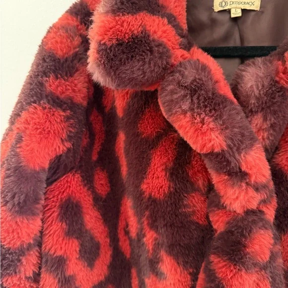 Democracy Red and Brown Faux Fur Teddy Coat - Picture 2 of 9